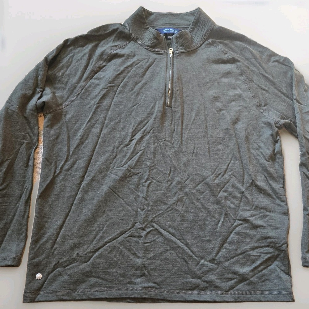 Peter Millar Mens XL Olive Green 1/4 Zip Pullover Merino Wool Blend‎ EUC